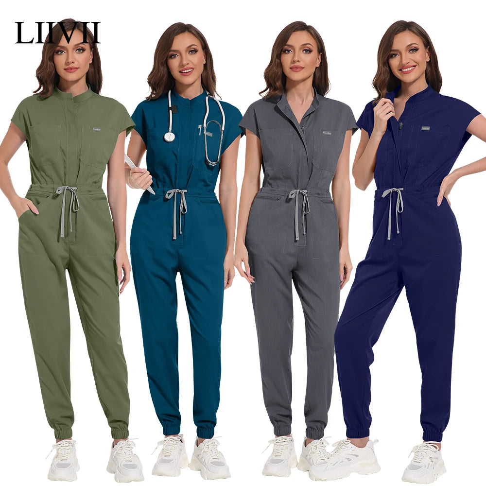 Fashion Bodysuit High-End Work Clothes Medical Doctor Jumpsuits Short Sleeve Operating Room Uniforms Doctor Nurse Scrub Overalls
