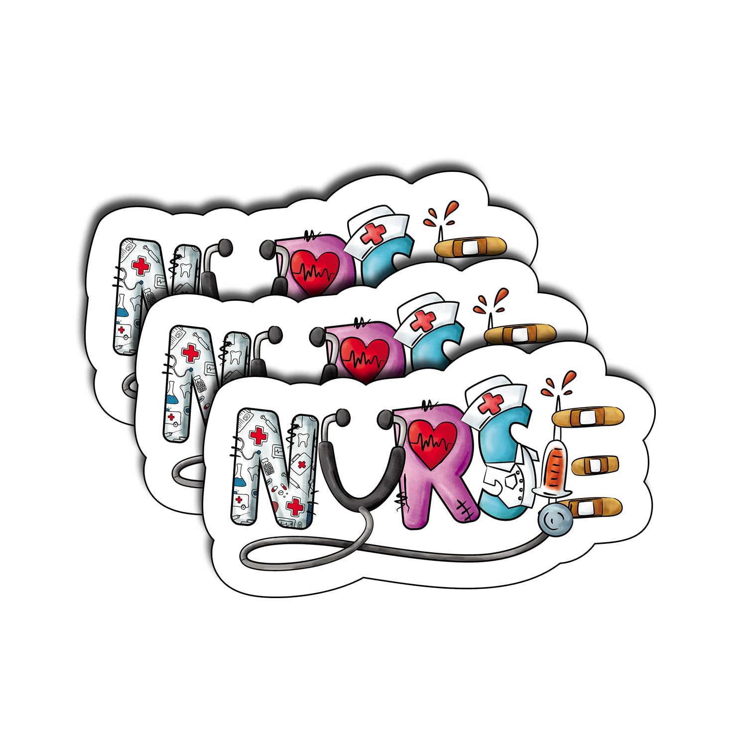 (3Pcs) Nurse Sticker ER Nurse Funny Medical Healthcare Sticker Nurse Students Nurse School Decoration for Books Laptops Phone Waterproof Vinyl Healthcare Nurse Sticker Nursing Decals 3"x2" Inch