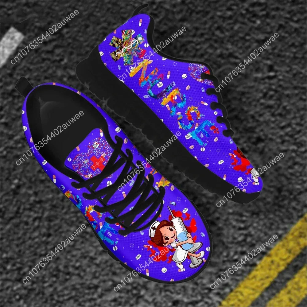 Cute Hospital Cartoon Nurse  Pattern Sneakers Shoes For Women Breathable Lace Up Flat Shoes Comfort Zapatillas