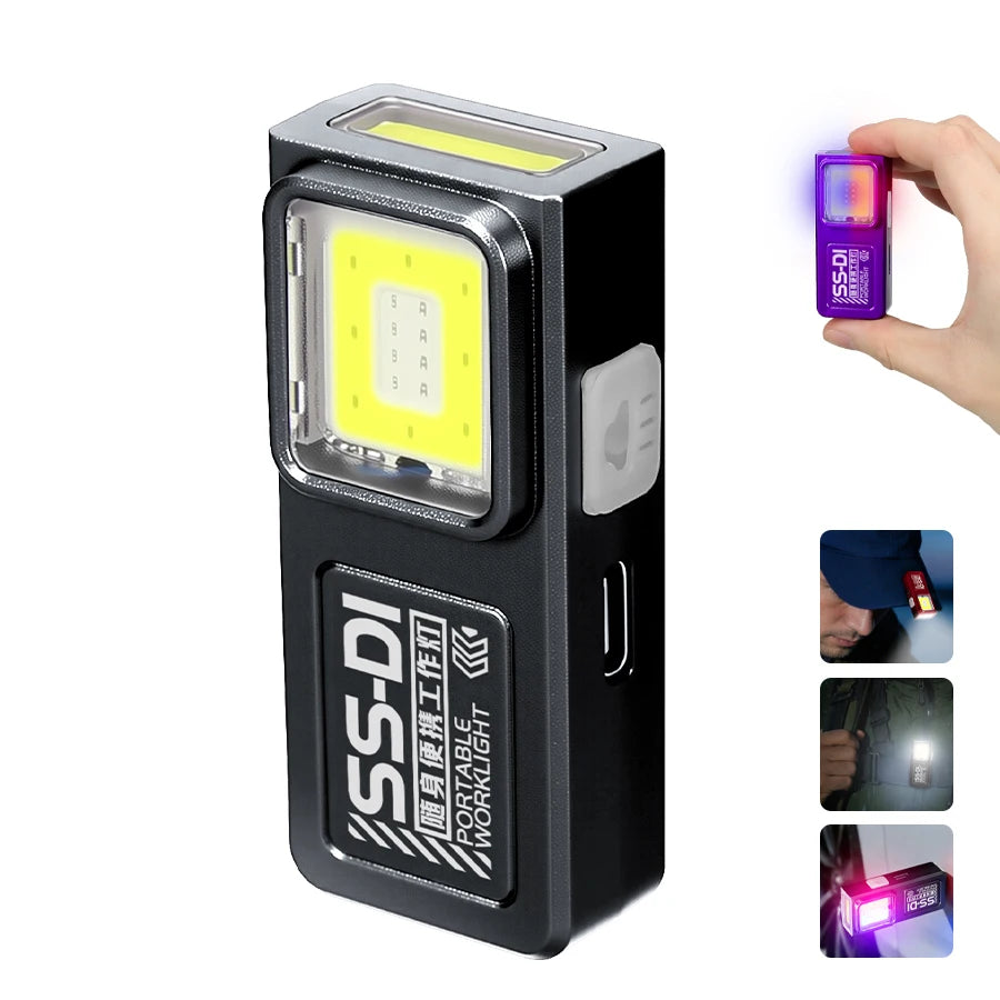Mini Keychain EDC Flashlight Rechargeable Magnetic Torch Super Bright Pocket LED Torch Pen Clip Headlamp Outdoor Fishing Lamp