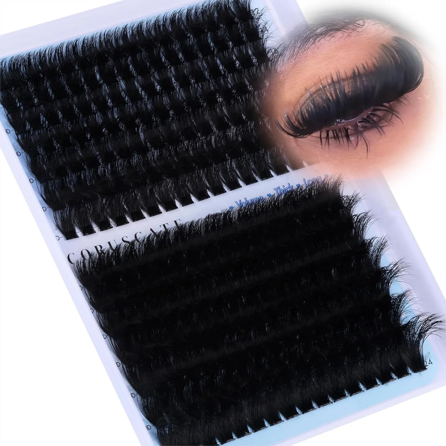 Lash Clusters 160D+260D Eyelash Clusters 12-24mm Long Thick Volume Strip Mink Lashes Dramatic Full Salon Look