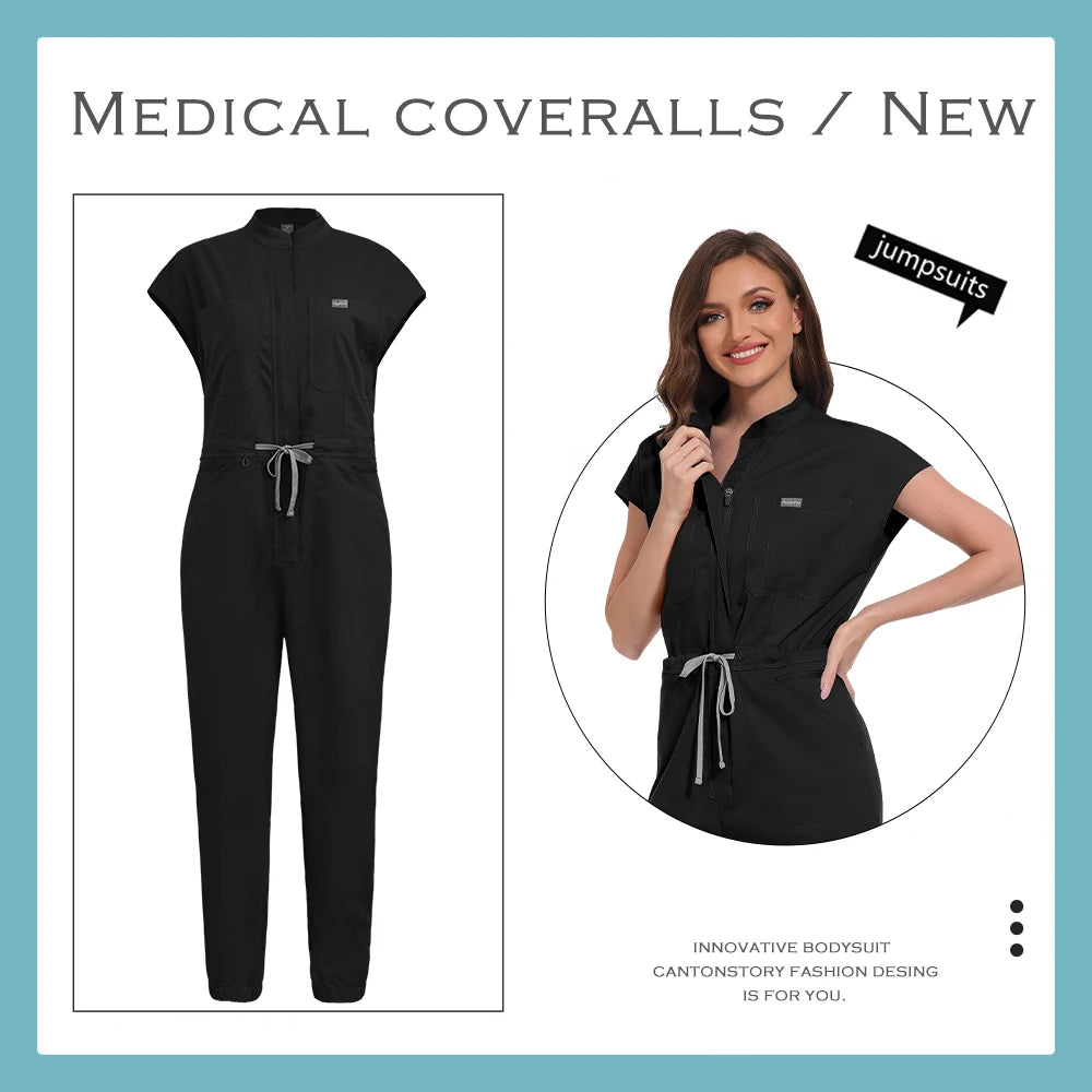 Fashion Bodysuit High-End Work Clothes Medical Doctor Jumpsuits Short Sleeve Operating Room Uniforms Doctor Nurse Scrub Overalls