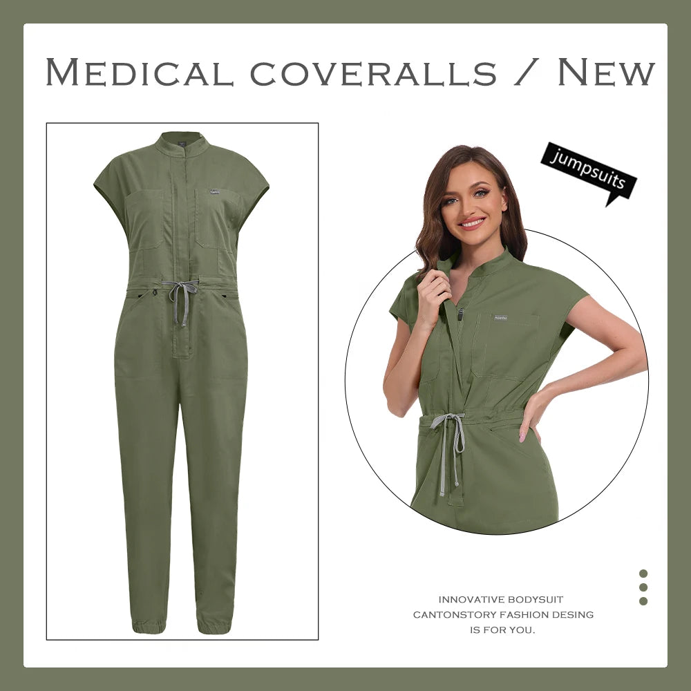 Fashion Bodysuit High-End Work Clothes Medical Doctor Jumpsuits Short Sleeve Operating Room Uniforms Doctor Nurse Scrub Overalls