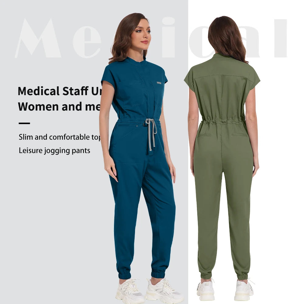 Fashion Bodysuit High-End Work Clothes Medical Doctor Jumpsuits Short Sleeve Operating Room Uniforms Doctor Nurse Scrub Overalls