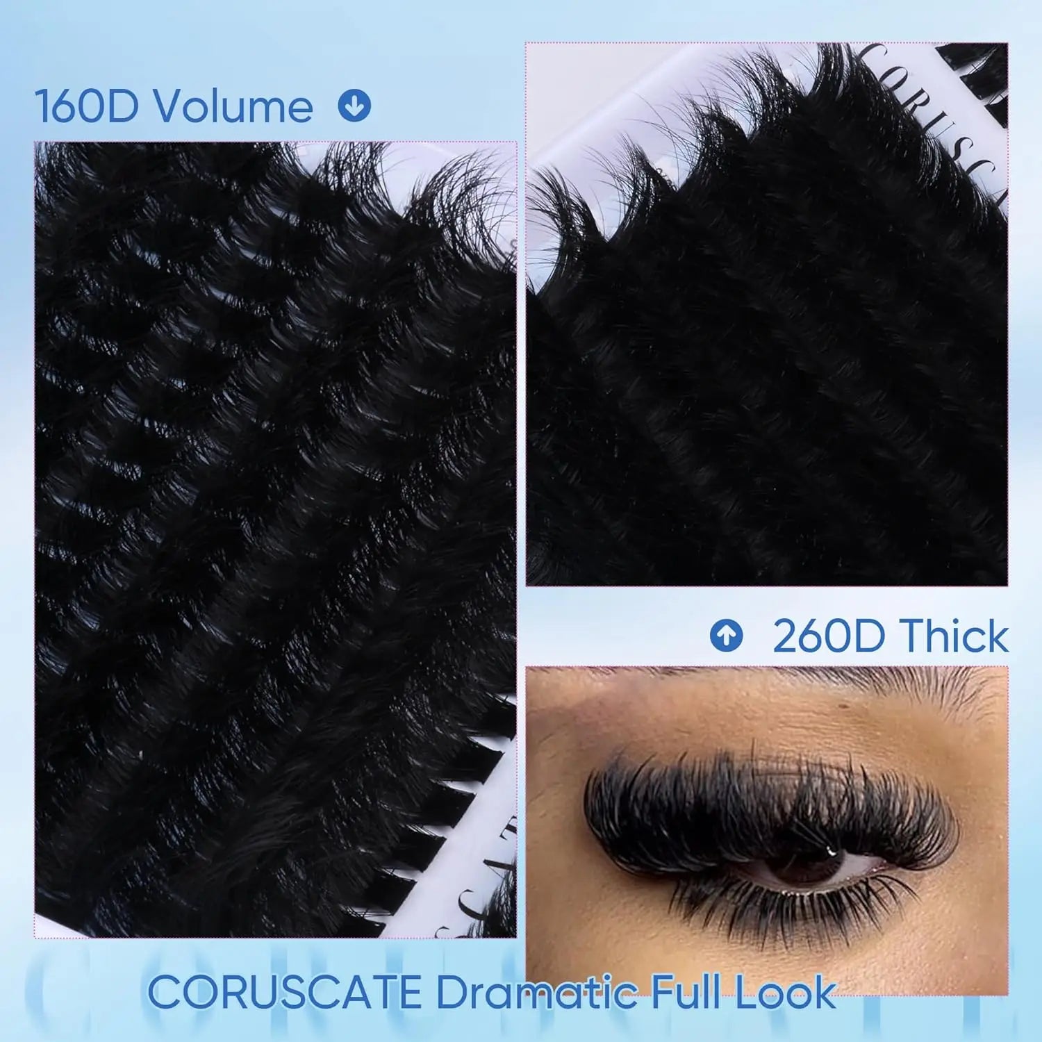 Lash Clusters 160D+260D Eyelash Clusters 12-24mm Long Thick Volume Strip Mink Lashes Dramatic Full Salon Look