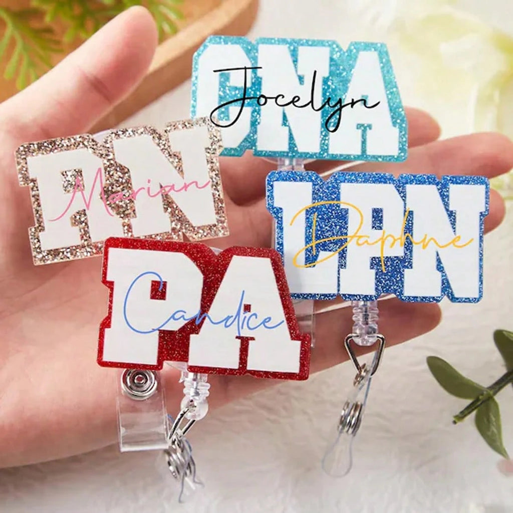 Custom Reel Badge Cute Name PA LAB LPN TECH MD RMA BSN EMT CNA LVN RN ID Badge Reels Nurse Colleague Staff Hospital Doctor