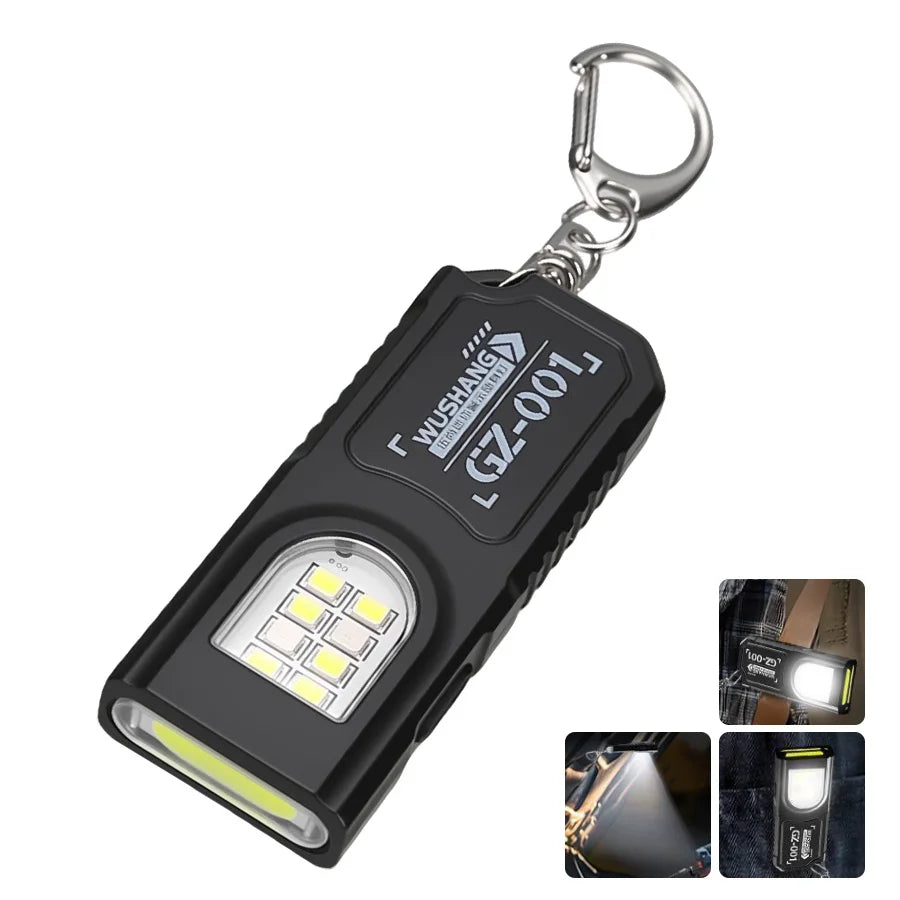 Mini Keychain EDC Flashlight Rechargeable Magnetic Torch Super Bright Pocket LED Torch Pen Clip Headlamp Outdoor Fishing Lamp
