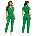 Womens Short Sleeve Medical Scrubs Jumpsuit Nurse Doctor Workwear Pockets Drawstring Long Pants Back Zipper Rompers Coverall