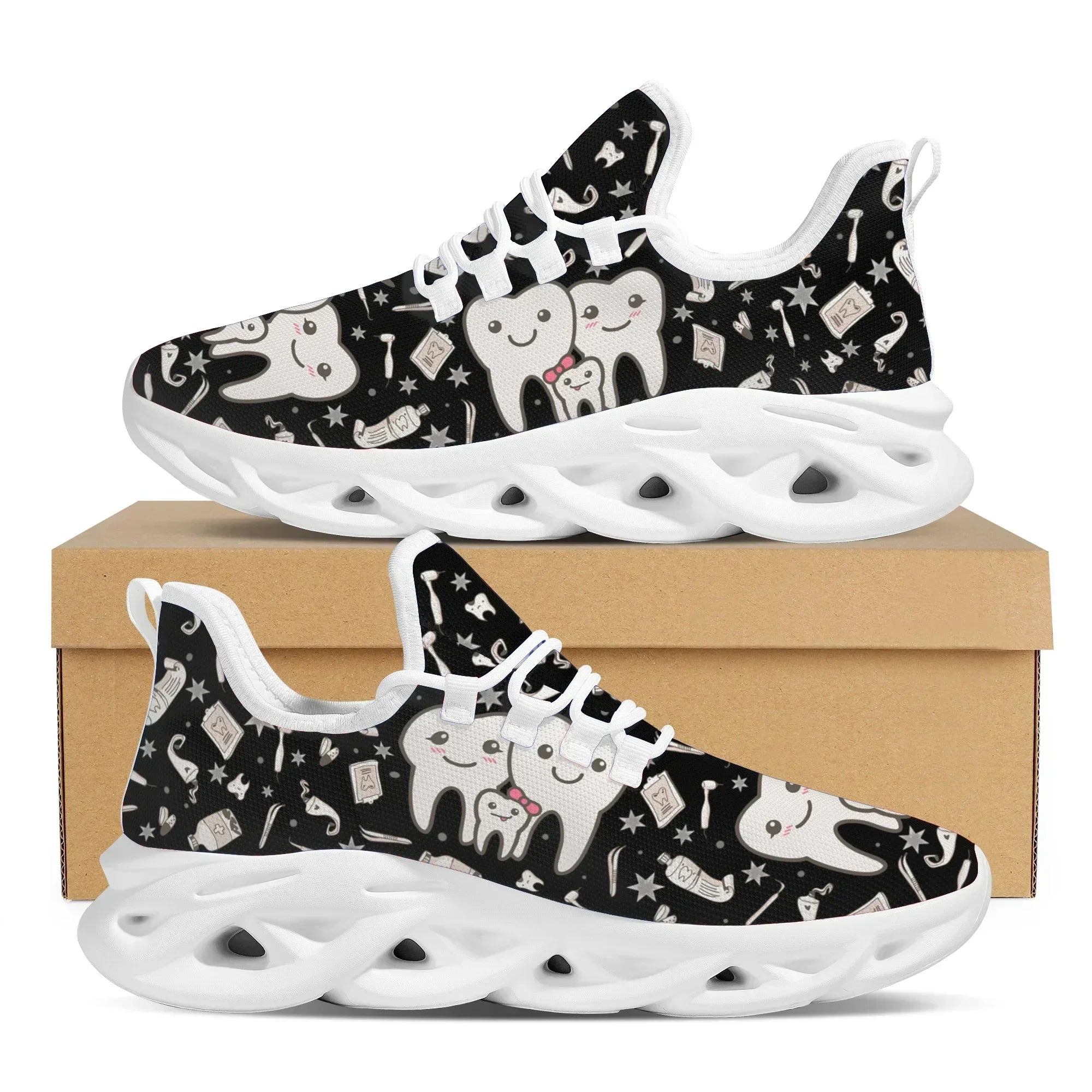 Cute Dental Design Sneakers Ladies Casual Lightweight Lace Up Shoes Breathable Dental Mesh Nursing Shoes Walking Footwear