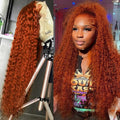 Orange Ginger 13x6 HD Lace Frontal Wig Water Wave Lace Front Wig Curly Human Hair Wigs 30 Inch Loose Deep Wave Frontal Wig