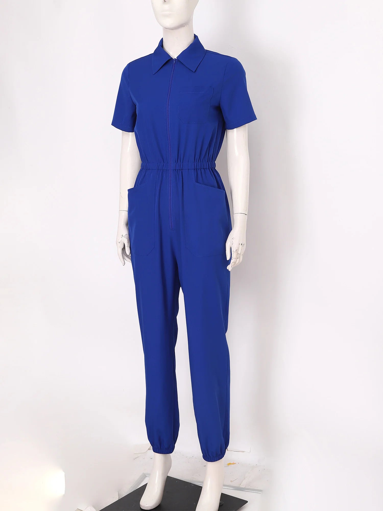 Womens Scrubs Jumpsuit Multi-pocket Elastic Waist Jogger Pants One-piece Rompers Bodysuit Nurse Doctor Workwear Medical Uniform