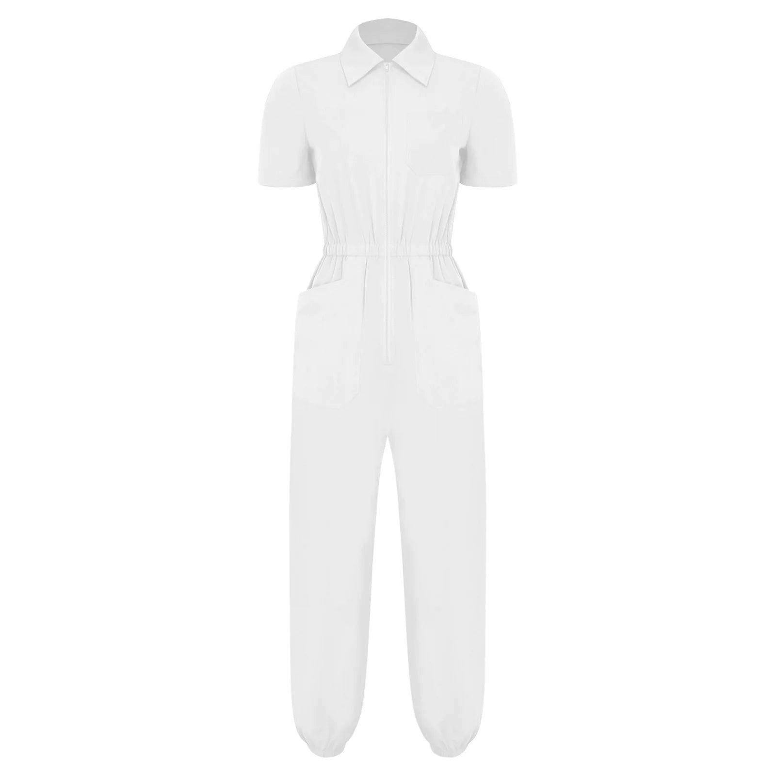 Womens Scrubs Jumpsuit Multi-pocket Elastic Waist Jogger Pants One-piece Rompers Bodysuit Nurse Doctor Workwear Medical Uniform