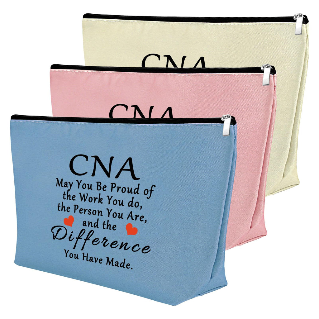 3PCS CNA Gift Certified Nursing Assistant Gifts Makeup Bag Gifts for CNA Medical Nurse Appreciation Gift for Women CNA Week Gifts Thank You Gift Retirement Birthday Gift Cosmetic Bag Zipper Pouch