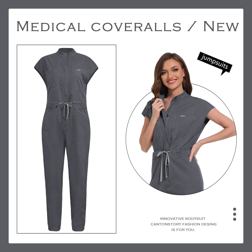 Fashion Bodysuit High-End Work Clothes Medical Doctor Jumpsuits Short Sleeve Operating Room Uniforms Doctor Nurse Scrub Overalls