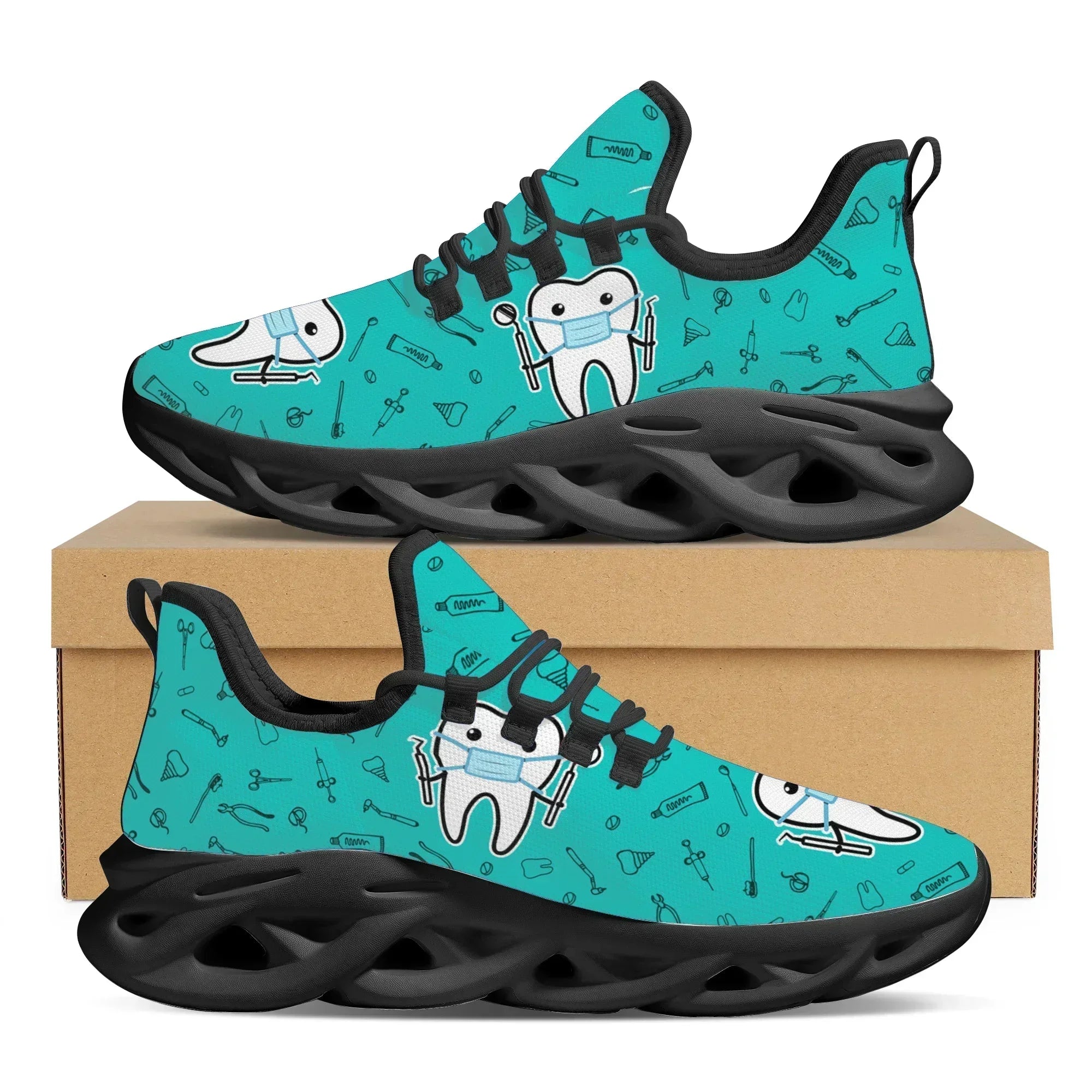 Cute Dental Design Sneakers Ladies Casual Lightweight Lace Up Shoes Breathable Dental Mesh Nursing Shoes Walking Footwear