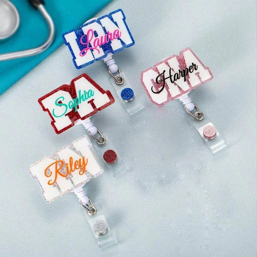 Custom Reel Badge Cute Name PA LAB LPN TECH MD RMA BSN EMT CNA LVN RN ID Badge Reels Nurse Colleague Staff Hospital Doctor