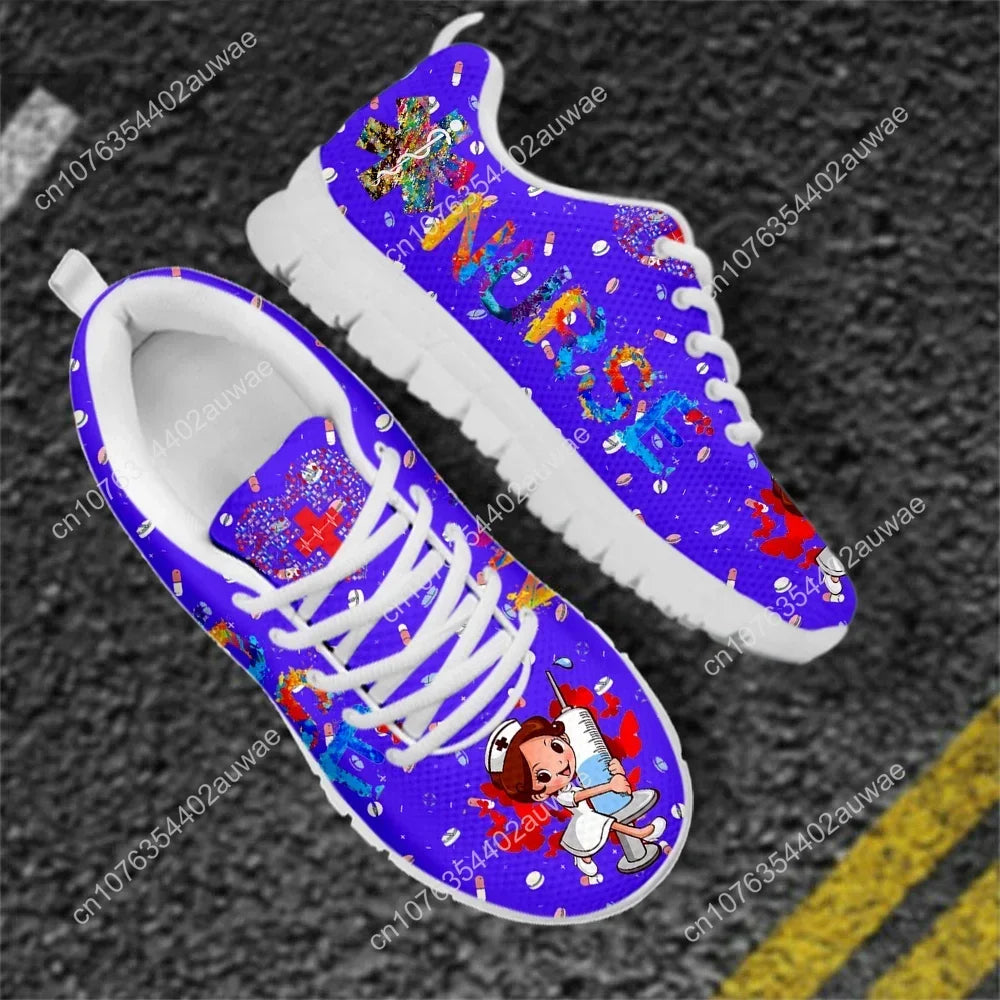 Cute Hospital Cartoon Nurse  Pattern Sneakers Shoes For Women Breathable Lace Up Flat Shoes Comfort Zapatillas