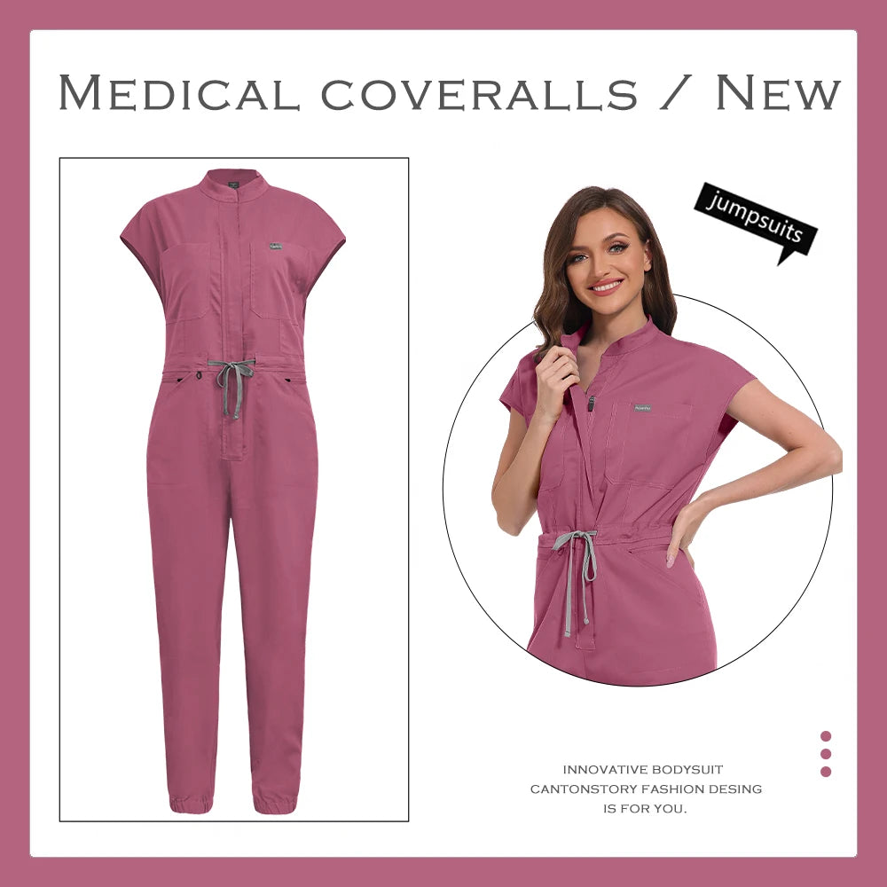 Fashion Bodysuit High-End Work Clothes Medical Doctor Jumpsuits Short Sleeve Operating Room Uniforms Doctor Nurse Scrub Overalls