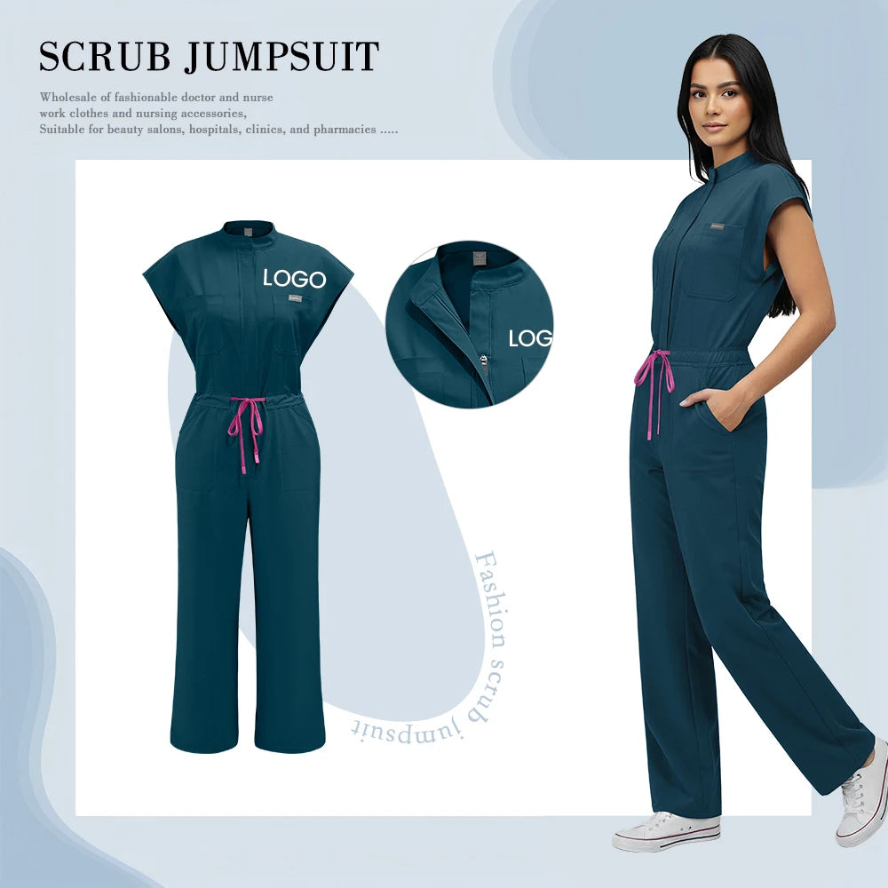Custom Logo Medical Clothing for Women Anti Wrinkle Nursing Scrub Doctor Nurse Work Clothes Jumpsuit Printing Embroidering Logos