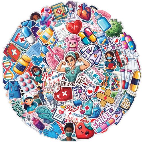 100pcs Nurse Sticker - Medical Stickers for Kids Doctor CNA Waterproof Decals for Water Bottles Laptop Luggage Computer Scrapbooking Teens Adults Girls Funny Party Birthday Decorations