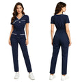 Women Scrubs Jumpsuit with Pockets Short Sleeve Drawstring Elastic Waist Long Pants Back Zipper Rompers for Nurse Doctor Medical