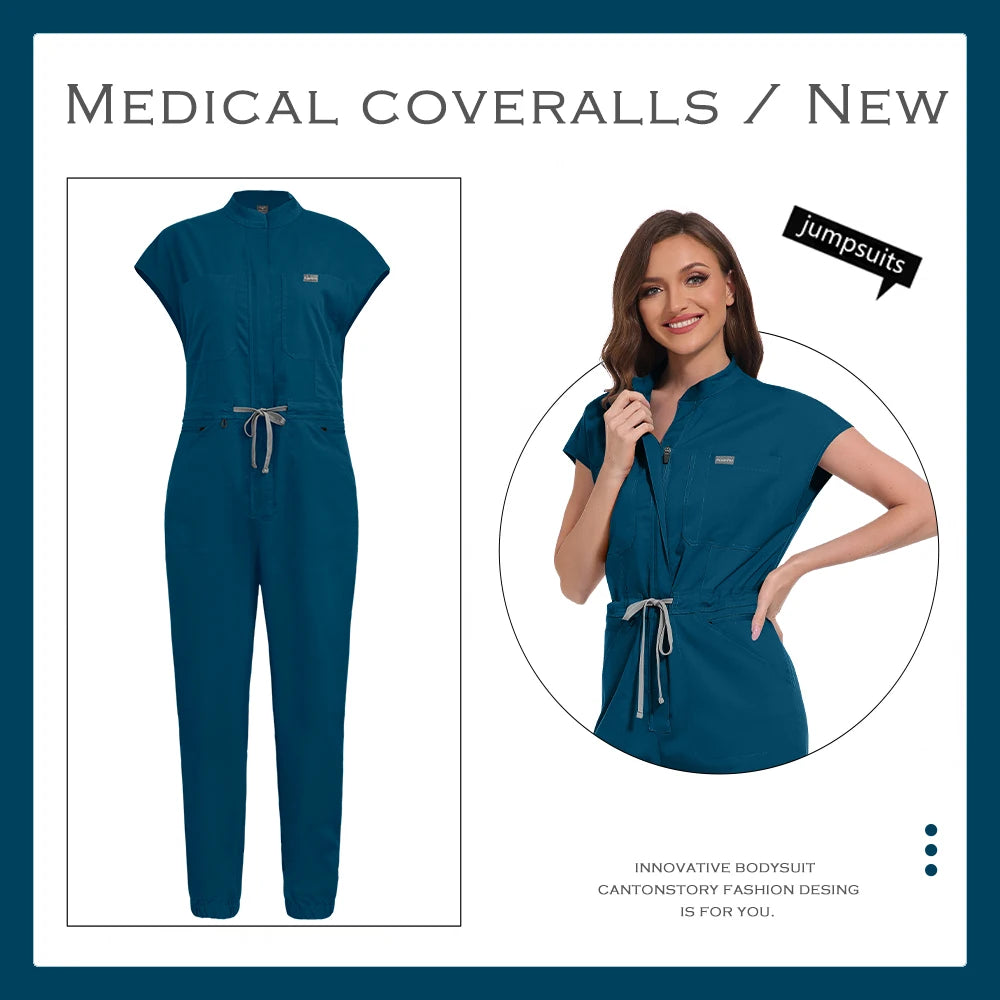 Fashion Bodysuit High-End Work Clothes Medical Doctor Jumpsuits Short Sleeve Operating Room Uniforms Doctor Nurse Scrub Overalls